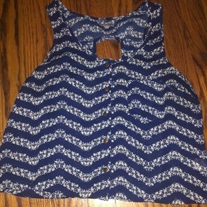 Navy Blue and White floral chevron top